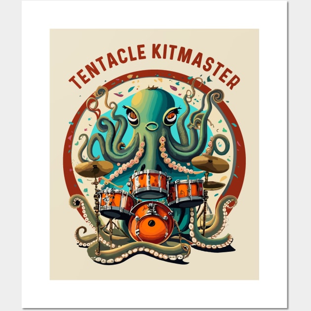 Octopus drummer painting Wall Art by Kingrocker Clothing